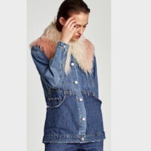 Upcycled denim Jacket with Ombré faux fur